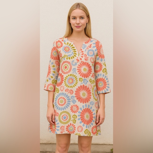 Boden Tops - Boden Floral Cotton Linen Blend Midi Dress Kaftan Boho Summer Casual Size 10P